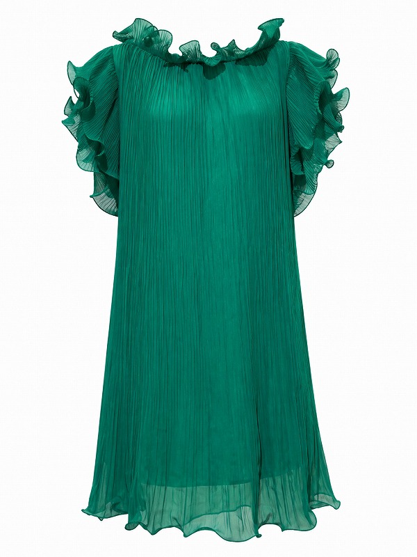 【新品DRESS 1966】フレンチスリーブフリルフレアミニドレス グリーン【TANTRA】